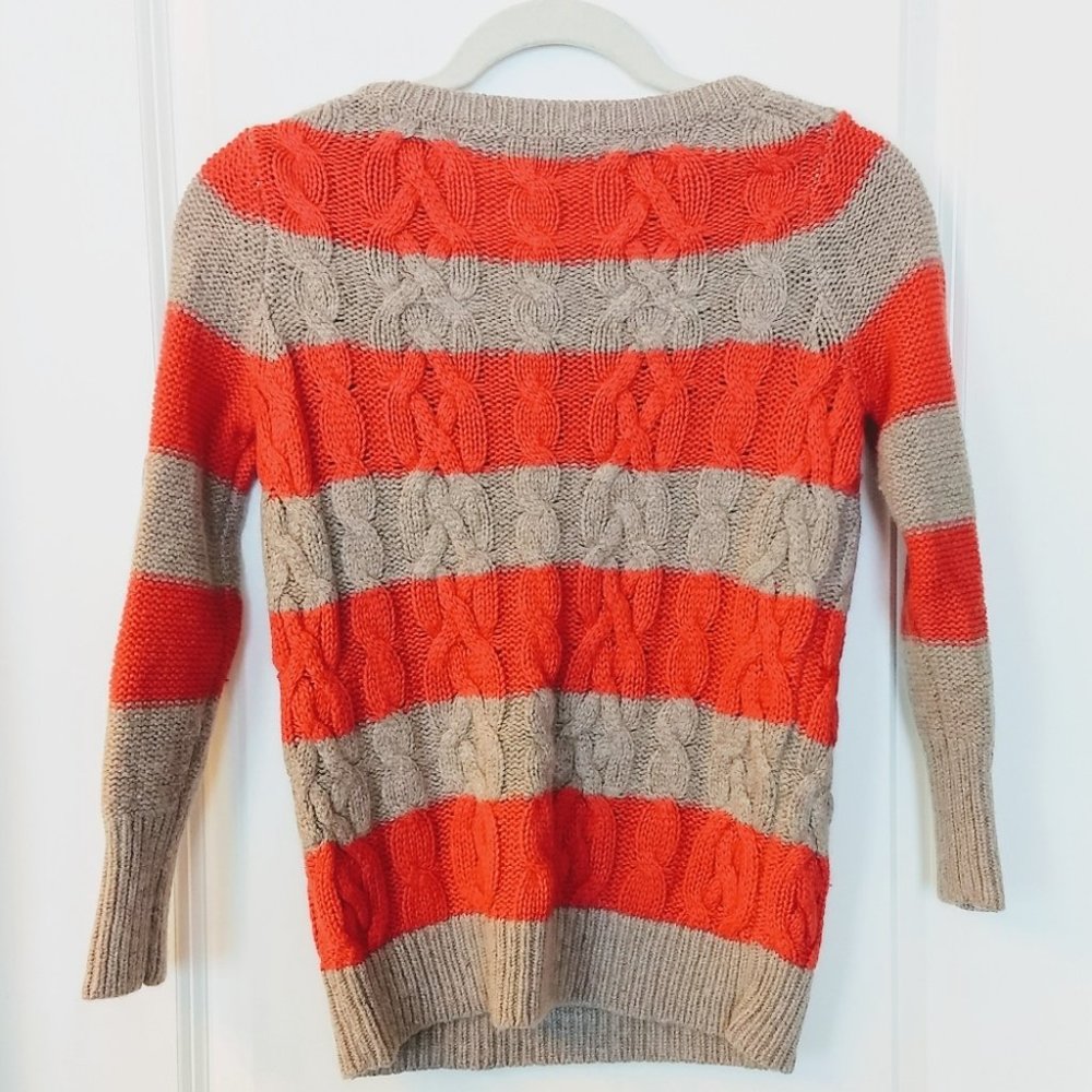 Women's Ann Taylor LOFT Tan and Orange Stripe Cableknit Sweater - Small - Picture 2 of 6